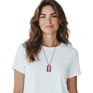 LGBTQIA PRIDE Lesbian Pride FLAG Dog Tag Pendant Necklace silver chain wlw piece